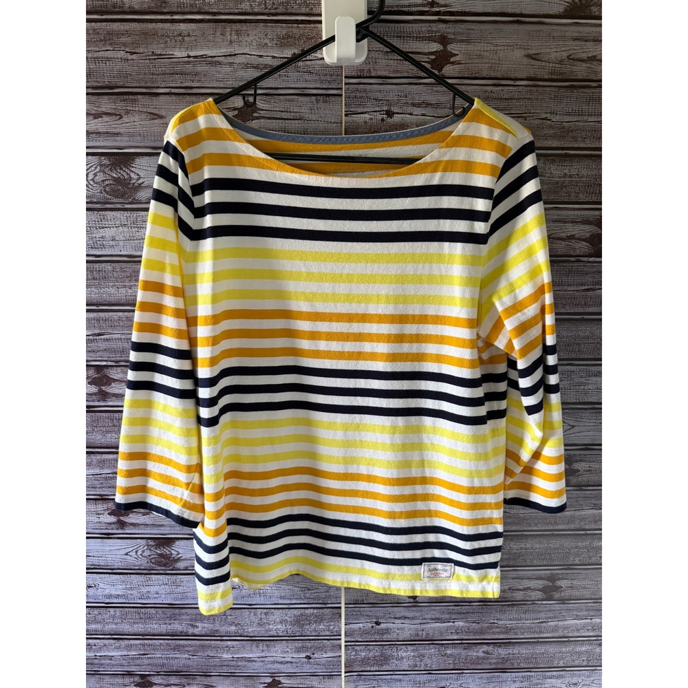 Talbots Women's Long-Sleeved Top Size L Yellow Navy White Striped Boat-Neck